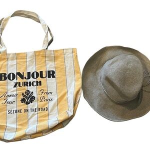 Gray Women's Summer Sun Hat w Tote Bag